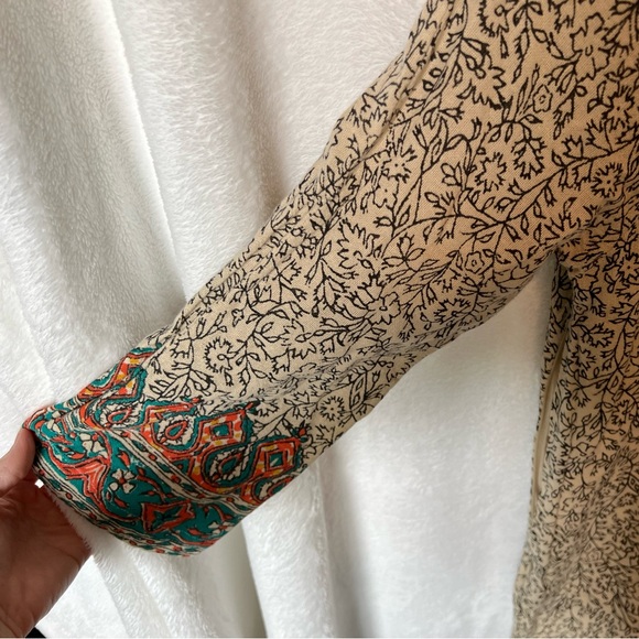 Lucky Brand Embroidered Boho Shift Dress Medium Tan Orange Green - Picture 8 of 15